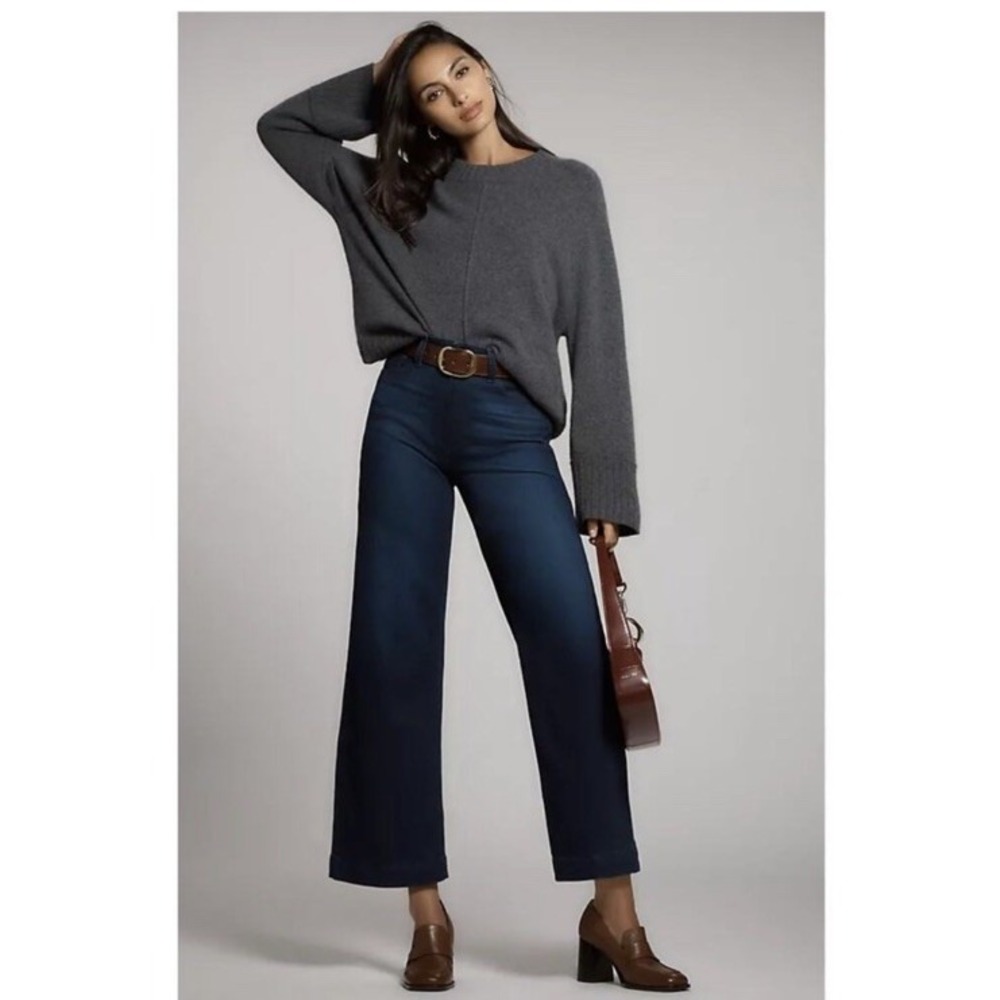 NWOT Paige Anessa High Rise Wide Leg Crop Jeans Dark Wash Size 29